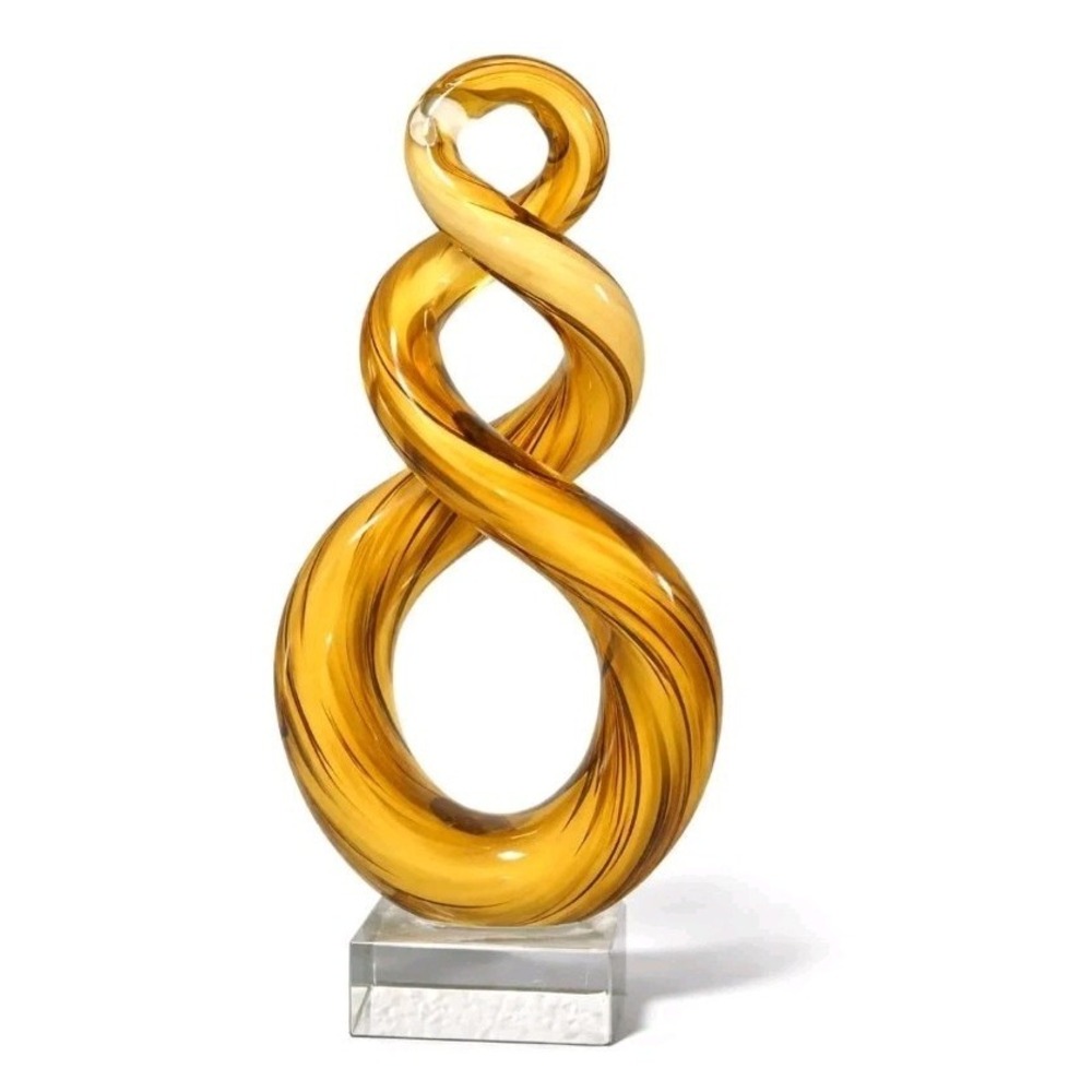 Dale Tiffany Amber Infinity Loop Sculpture Double Helix Abstract Hand Blown